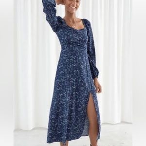 And other stories Floral Navy Midi Dress | Color: Blue size four. Flattering.
